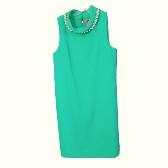 Lilly Pulitzer vibrant green high neck pearl embellished sleeveless shift dress - Picture 9 of 9